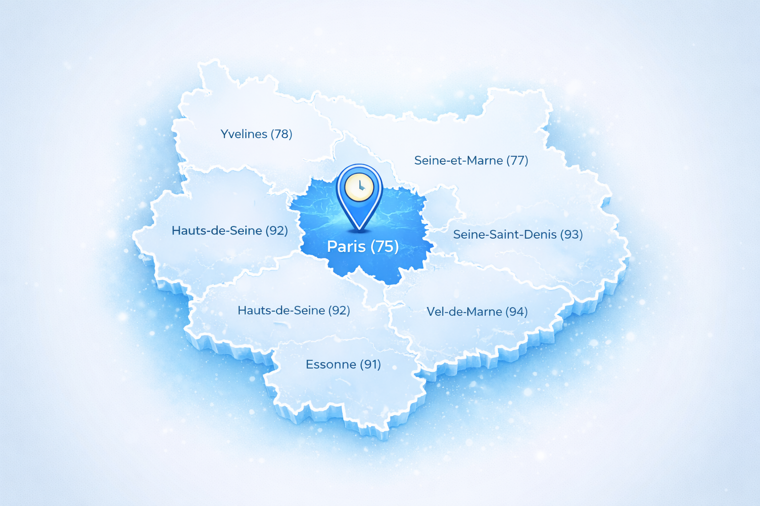 Carte de l’Île-de-France – zone d’intervention vitrier